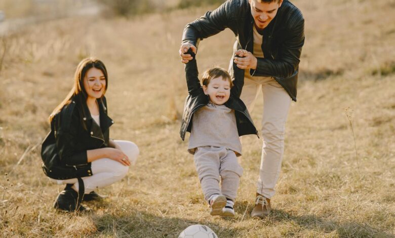 photo of family having fun with soccer ball