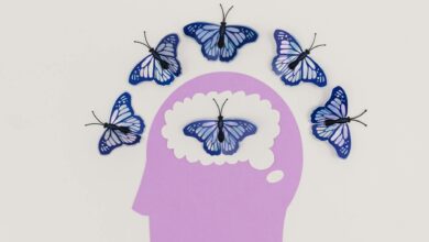illustration of a head and butterflies around the scalp and inside the brain