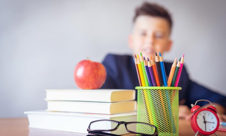 boy looking on a tidied desk