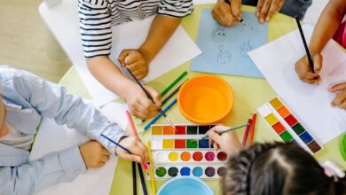 children painting with water colors