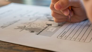 schoolchild solving elementary science test