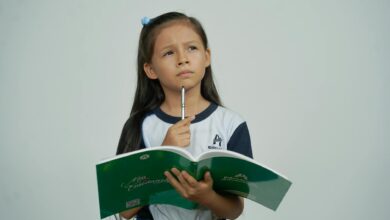 pensive girl with school notebook thinking