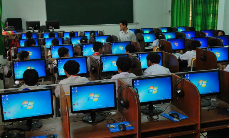 computer classroom with focused students