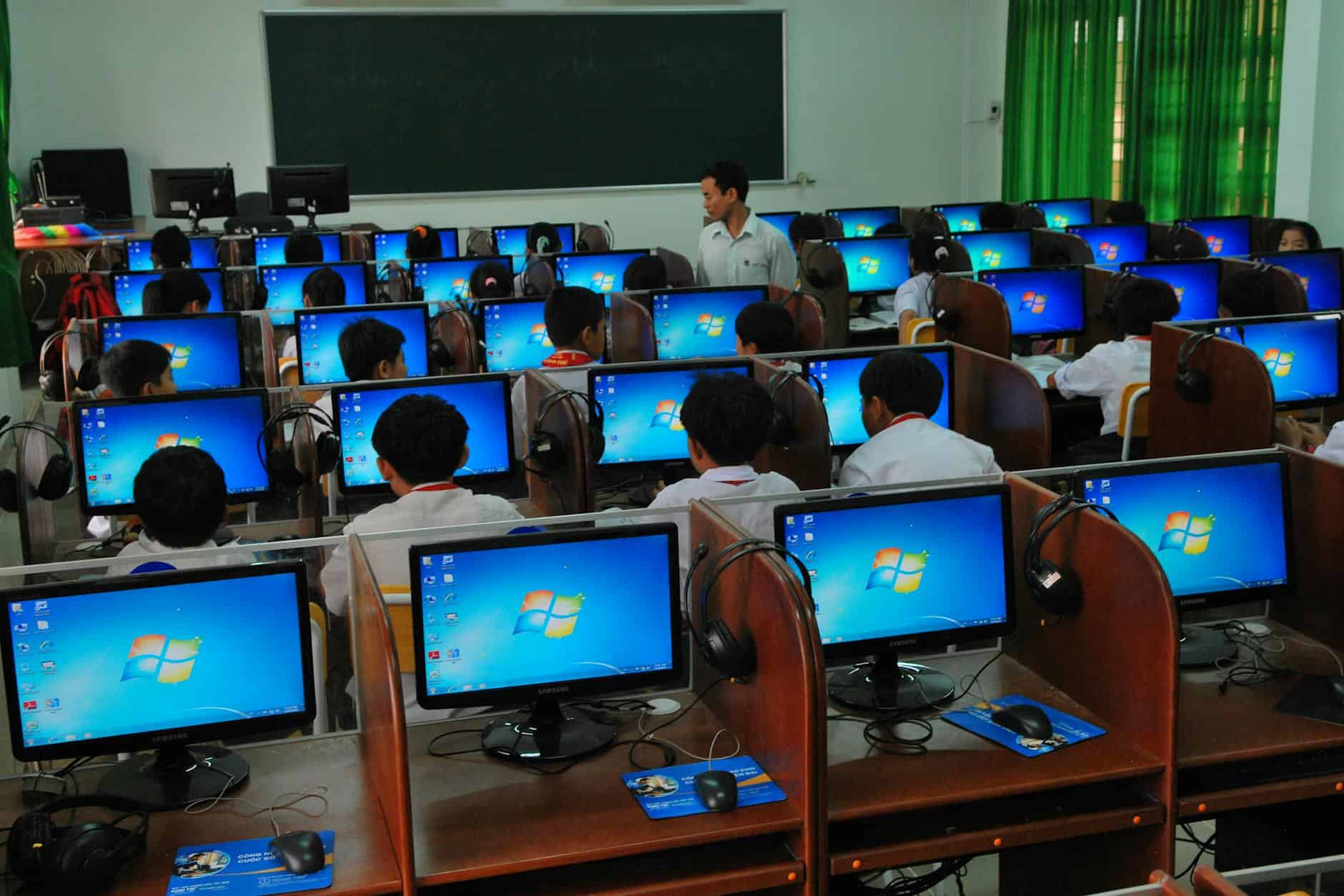 computer classroom with focused students