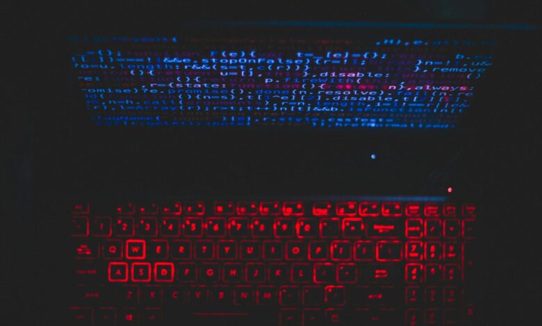 blue and red light from computer
