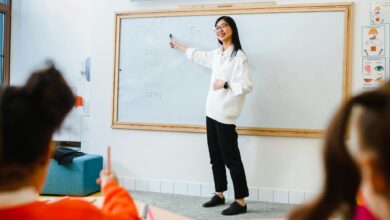 a woman teaching in front of the class