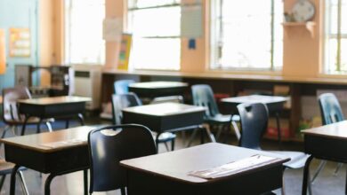 desks and chairs in classroom