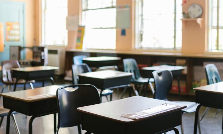 desks and chairs in classroom