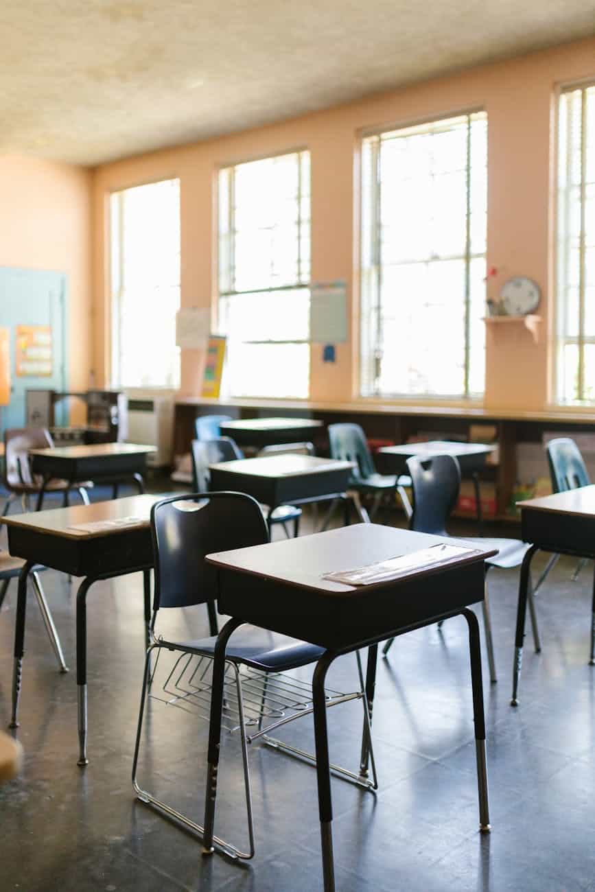 desks and chairs in classroom