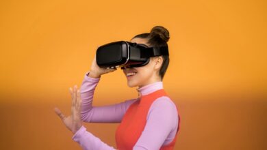 woman enjoying her virtual reality goggles