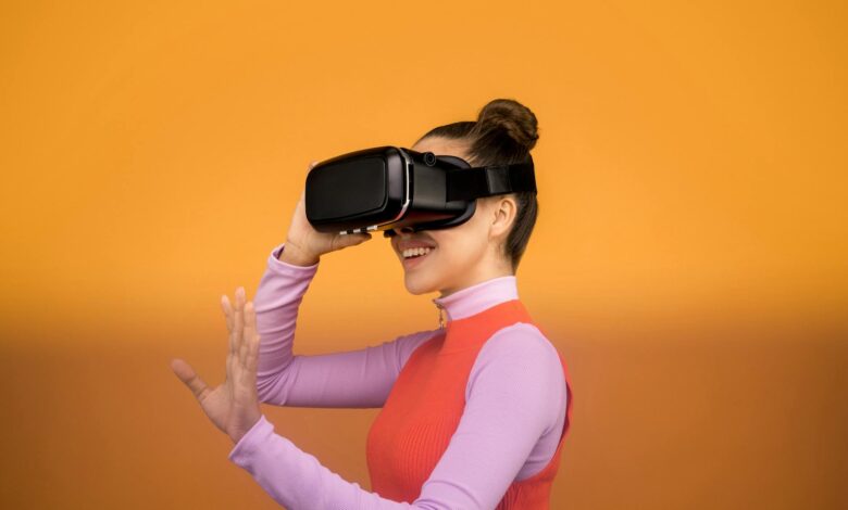 woman enjoying her virtual reality goggles