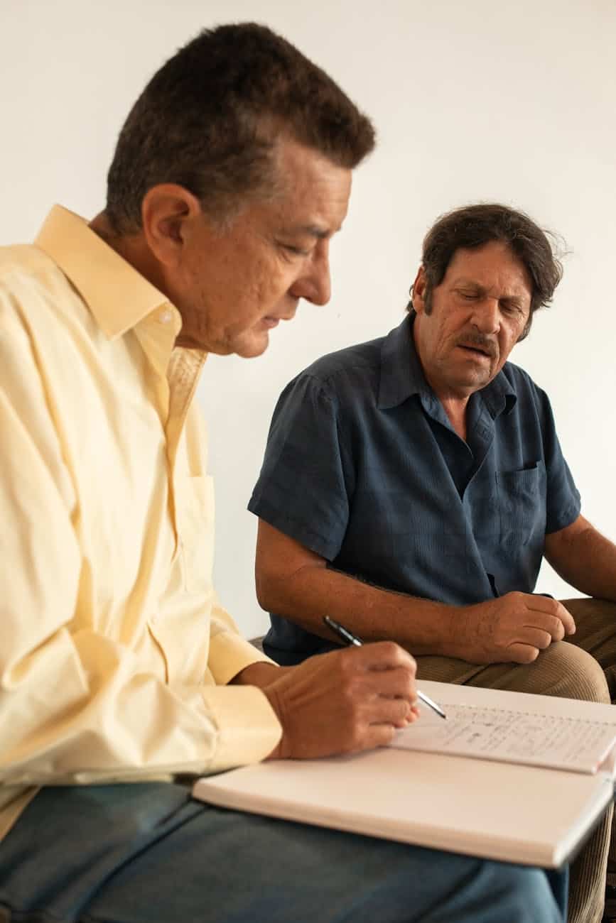 elderly men at adult education