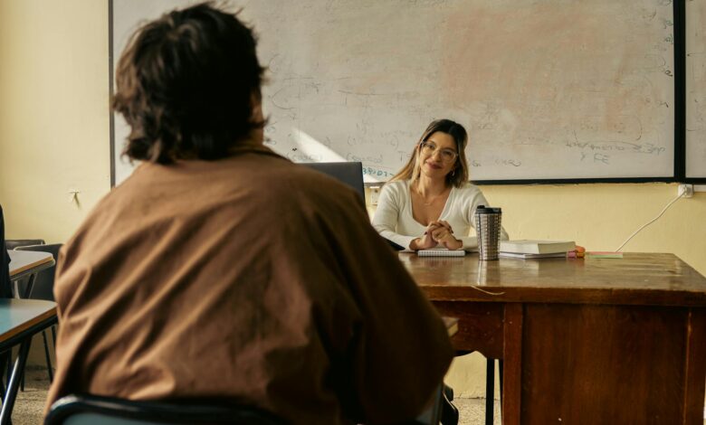 university classroom discussion with teacher