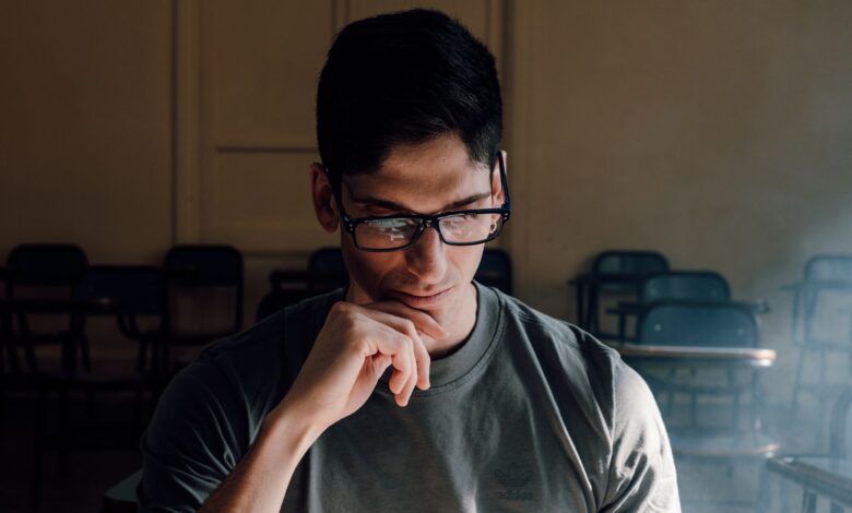 thoughtful student in classroom setting