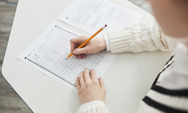 a person taking an exam